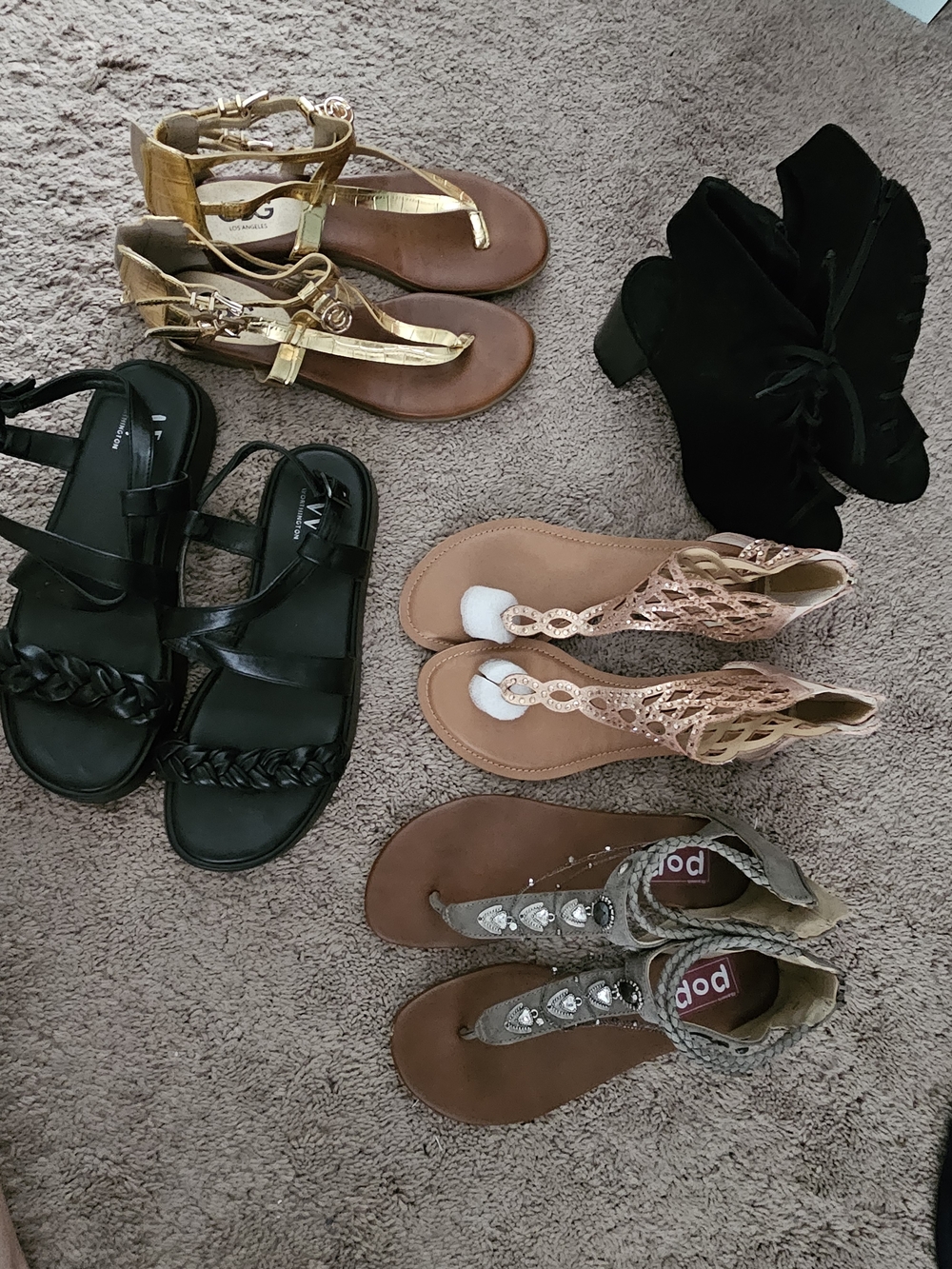 G by Guess Rose Gold Braided T-Strap Sandals $10 Each